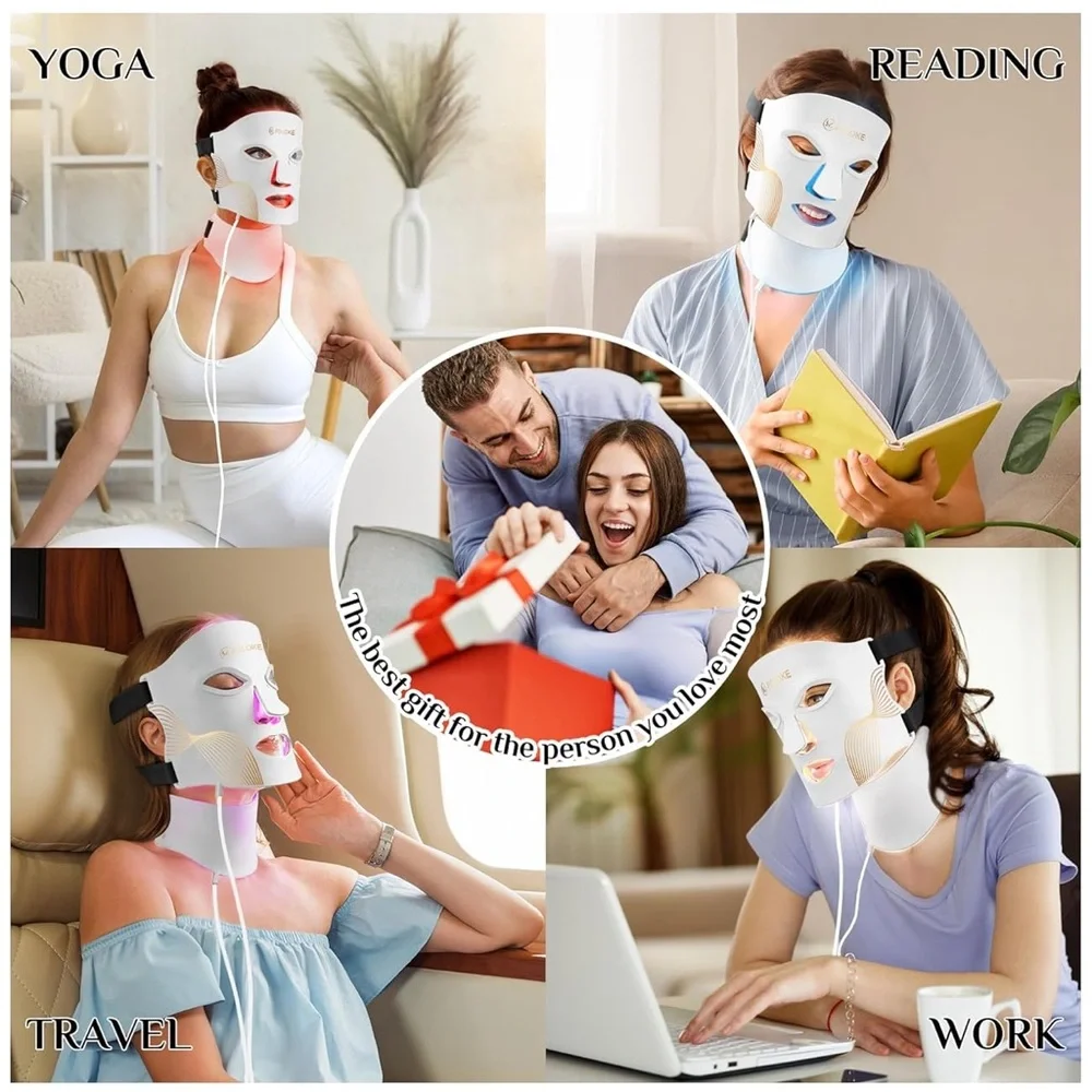 NWT FOLOKE Red Light Therapy LED Face and Neck Mask with 7 Light Waves/ Colors